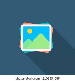 photo icon vector, flat design, long shadow