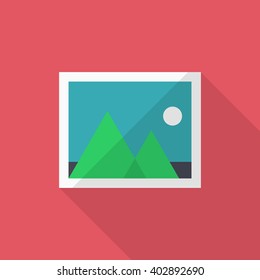 Photo icon , Vector flat long shadow design.