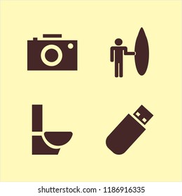 photo icon. photo vector icons set camera, surfer with board, toilet and flash driver