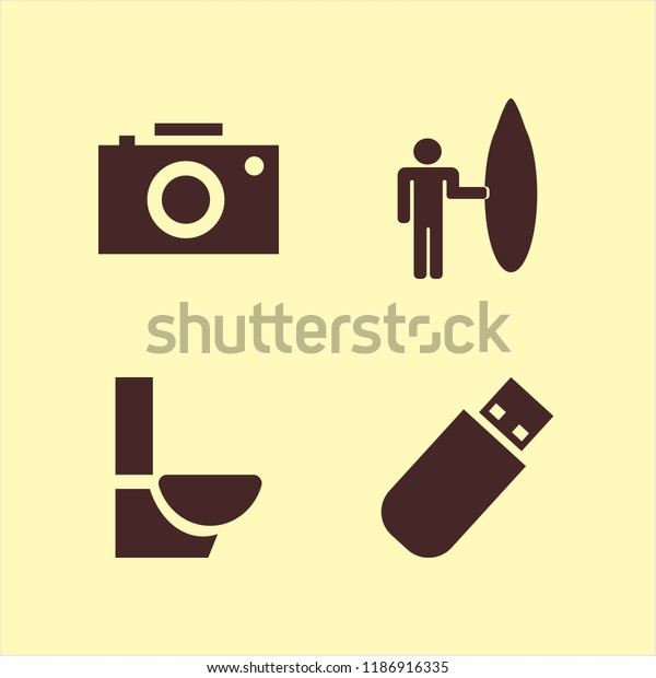 photo icon. photo vector icons set camera,\
surfer with board, toilet and flash\
driver