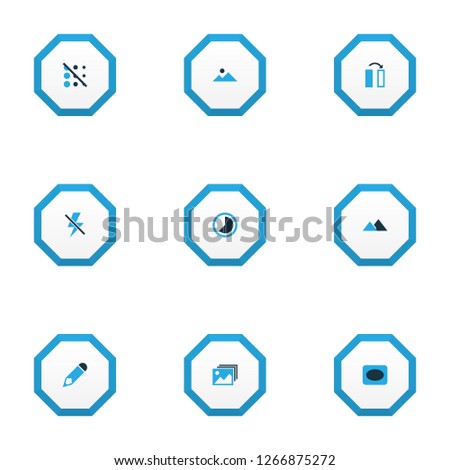 Photo icons colored set with gallery, landscape, timelapse blur off elements. Isolated vector illustration photo icons.