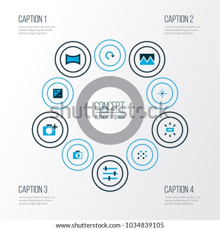 Photo icons colored set with pattern, wb sunny, tune and other colorless elements. Isolated vector illustration photo icons.