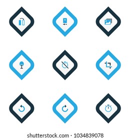 Photo icons colored set with timer, gallery, nature and other reload elements. Isolated vector illustration photo icons.