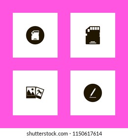 photo icons. memory card, vocation photos and pencil vector icons set