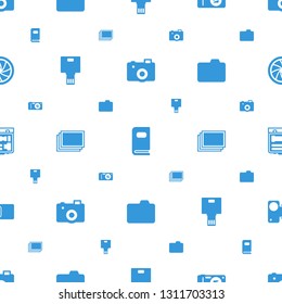 photo icons pattern seamless white background. Included editable filled camera, photo album, photos, heart with camera, camera shutter icons. photo icons for web and mobile.