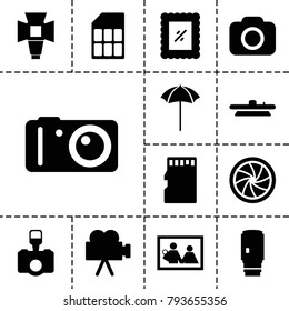 Photo icons. set of 13 editable filled photo icons such as camera, soft box, camera shutter, camera lense, studio umbrella