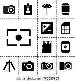 Photo icons. set of 13 editable filled photo icons such as heart with camera, clipboard, camera, studio umbrella, light exposure