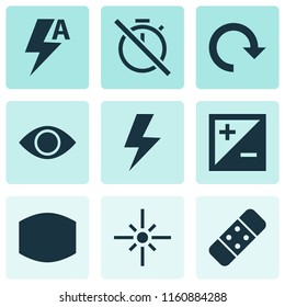 Photo icons set with automatic, lightning, exposure and other eyesight elements. Isolated vector illustration photo icons.