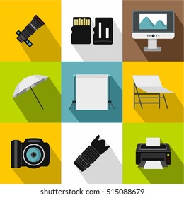 Photo icons set. Flat illustration of 9 photo vector icons for web