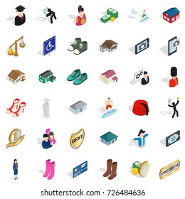 Photo icons set. Isometric style of 36 photo vector icons for web isolated on white background