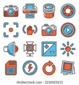 Photo Icons Set on White Background. Vector