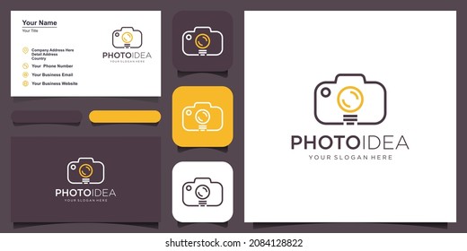 logotipo de idea fotográfica, lámpara con diseño de cámara vector estilo moderno simple y elegante.