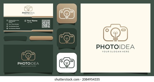 photo idea logo, lamp with camera design vector simple elegant modern style.