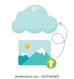 Photo or image file being uploaded and stored on the cloud graphic icon symbol