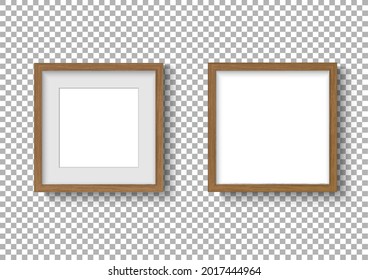 Photo image frame. Isolated on wooden border. Square wall mock up composition natural wood  border object with shadow. Template for picture. Vector illustrator.