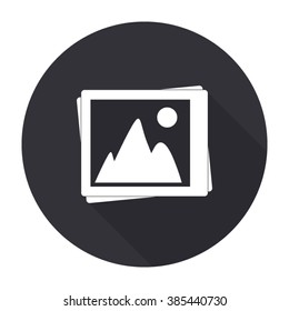 photo image icon with long shadow - vector round button