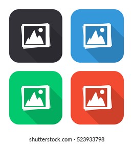 Photo image vector icon - colored illustration (gray blue green red)   with long shadow