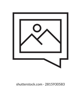 Photo inside a speech bubble line icon. Image messaging, MMS, or visual communication symbol. Vector outline illustration.