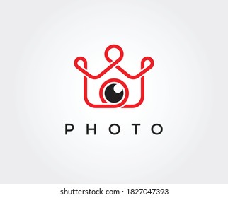 Diseño del logo vectorial del rey de la foto. Combinación de cámara y corona.