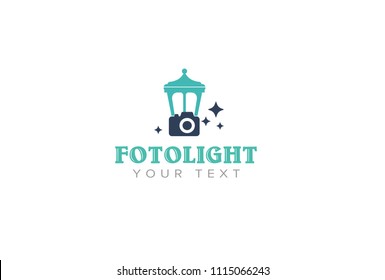 Photo lamp vector logo template. Perfect logo for a photo studio in vintage style. Photolight blue logo design