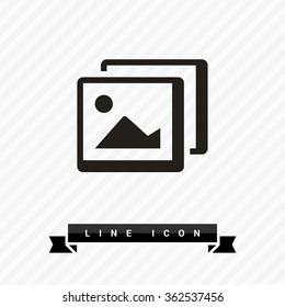 Photo landscape. Image line vector icon. picture with landscape and rock and sun. line vector icon of landscape photo.