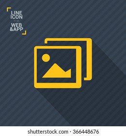 Photo landscape. Image line vector icon. picture with landscape and rock and sun. line vector icon of landscape photo.