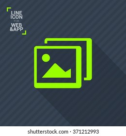 Photo landscape. Image line vector icon. picture with landscape and rock and sun. line vector icon of landscape photo.