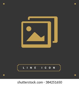Photo landscape. Image line vector icon. picture with landscape and rock and sun. line vector icon of landscape photo.