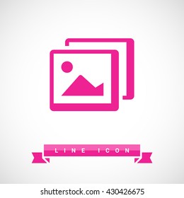 Photo landscape. Image line vector icon. picture with landscape and rock and sun. line vector icon of landscape photo.