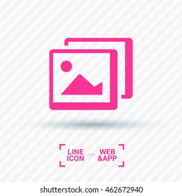Photo landscape. Image line vector icon. picture with landscape and rock and sun. line vector icon of landscape photo.