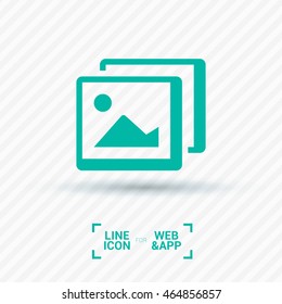 Photo landscape. Image line vector icon. picture with landscape and rock and sun.
