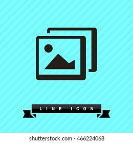 Photo landscape. Image line vector icon. picture with landscape and rock and sun. line vector icon of landscape photo.