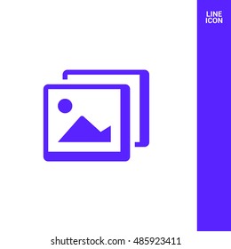 Photo landscape. Image line vector icon. picture with landscape and rock and sun. line vector icon of landscape photo.