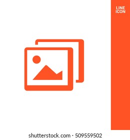 Photo landscape. Image line vector icon. picture with landscape and rock and sun. line vector icon of landscape photo.