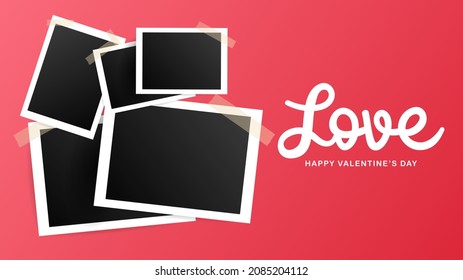 Photo layout in Valentine's Day on pink background , Flat Modern design , illustration Vector EPS 10