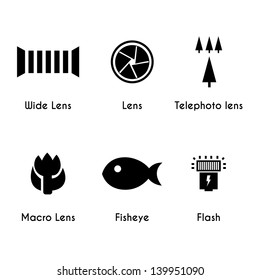 Photo lens icons set on white background