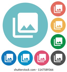 Photo library flat white icons on round color backgrounds