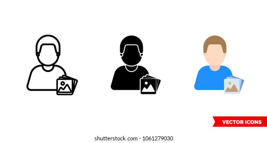 Photo Library Icon Of 3 Types: Color, Black And White, Outline. Isolated Vector Sign Symbol.