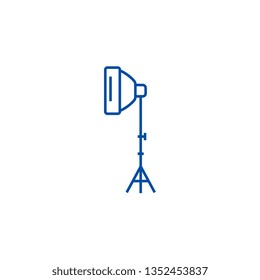 Photo light with stand tripod line icon concept. Photo light with stand tripod flat  vector symbol, sign, outline illustration.