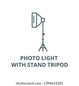 Photo light with stand tripod vector line icon, linear concept, outline sign, symbol