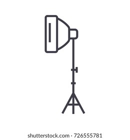photo light with stand tripod vector line icon, sign, illustration on background, editable strokes