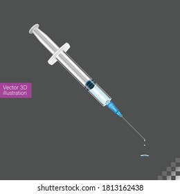 Photo like Syringe injection liquid drop isolated on dark grey background