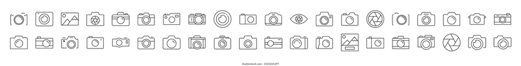 Photo Line Icon Collection. Modern Collection for Design, Web Sites, Apps, Cards. Contains Linear Images of Camera