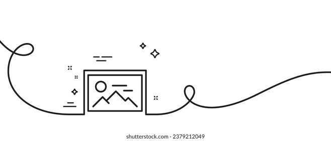 Photo line icon. Continuous one line with curl. Image thumbnail sign. Picture placeholder symbol. Photo single outline ribbon. Loop curve pattern. Vector