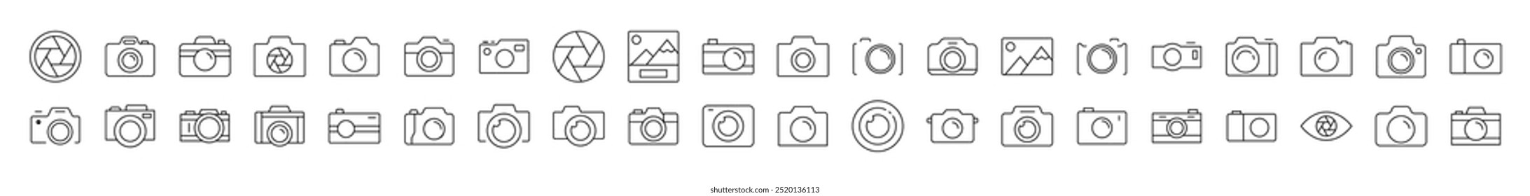 Photo Line Icon Set. Modern Collection for Design, Web Sites, Apps, Cards. Contains Linear Images of Camera