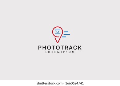 photo location documentation, distance marker location photo brand logo vector line art icon template