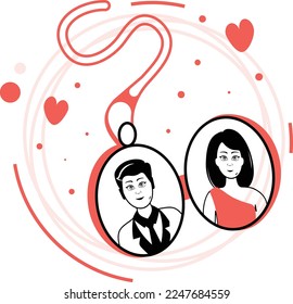 Photo Locket Necklace Vector Icon Design, Valentines Day Symbol, Love and Romance Sign, Friendship and Love sickness stock illustration, Folding Locket with Pictures concept