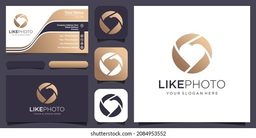 photo love logo, lens with heart design vector simple elegant modern style.