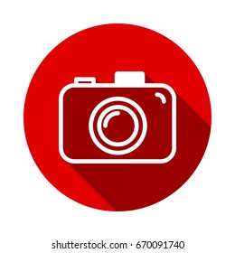 photo machine. manual using modern photo. white  Isolated on red background with long shadow