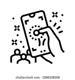 photo make on smartphone on parade line icon vector. photo make on smartphone on parade sign. isolated contour symbol black illustration